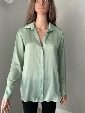 Zara Mint Green Satin Button-Down Blouse - Women Tops Sz s